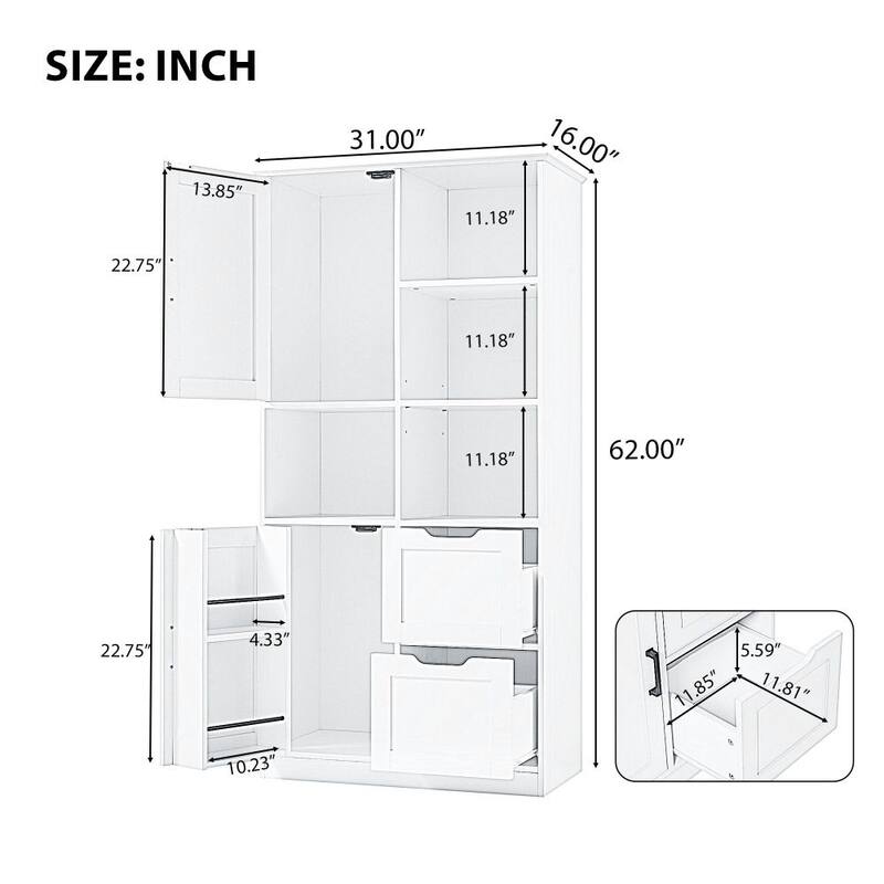 Bathroom Storage Cabinet with Doors and Drawers