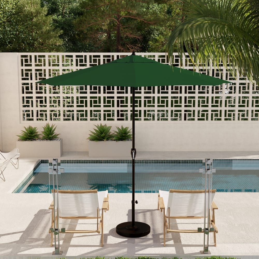 California Umbrella 9' Rd. Crank Lift Auto Tilt 8 Rib Aluminum Patio Umbrella, Bronze Finish, Sunbrella Spectrum Cilantro Fabric