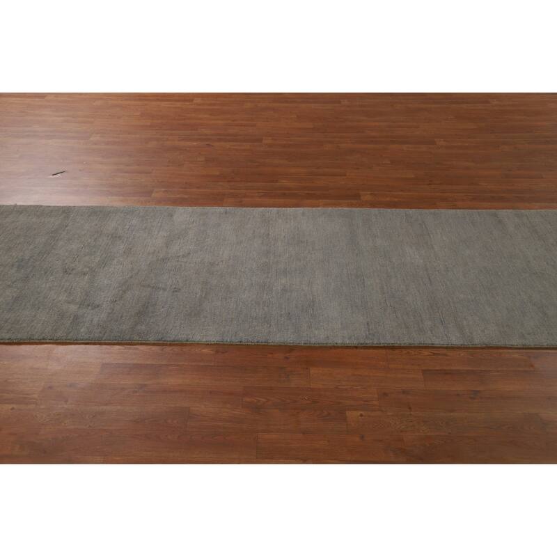 Gray Modern Gabbeh Runner Rug Hand-Knotted Wool Carpet - 3'0" x 9'8"