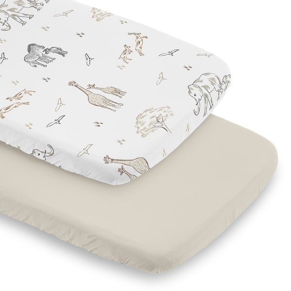 slide 2 of 6, Sweet Jojo Designs Jungle Safari Animals Boy Girl Gender Neutral 2 Pack Baby Bassinet Fitted Sheets Animal Grey Elephant