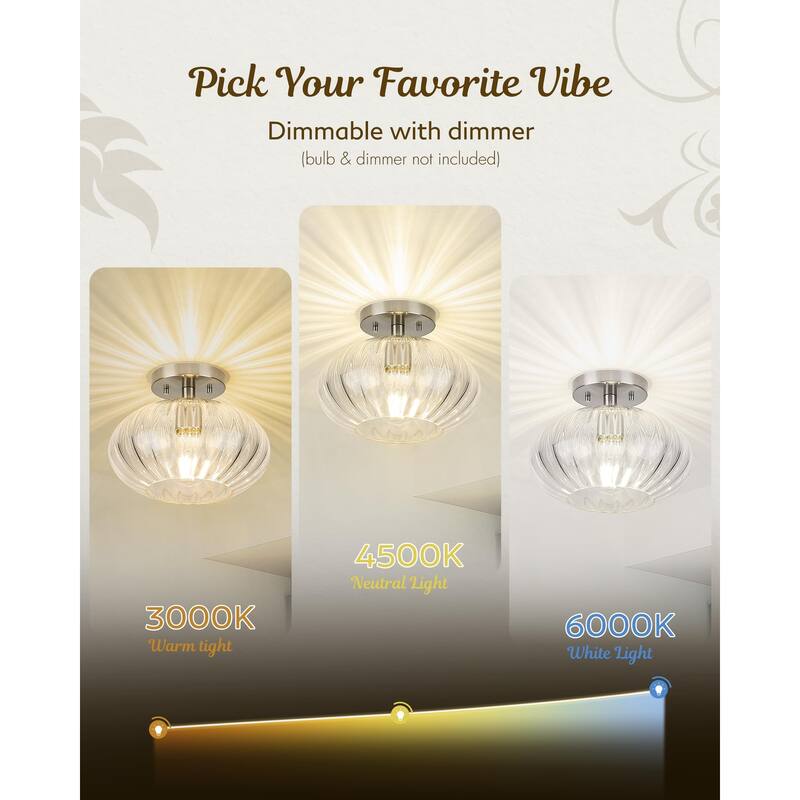 10.3" Dome Glass Flush Mount Modern Ceiling Light