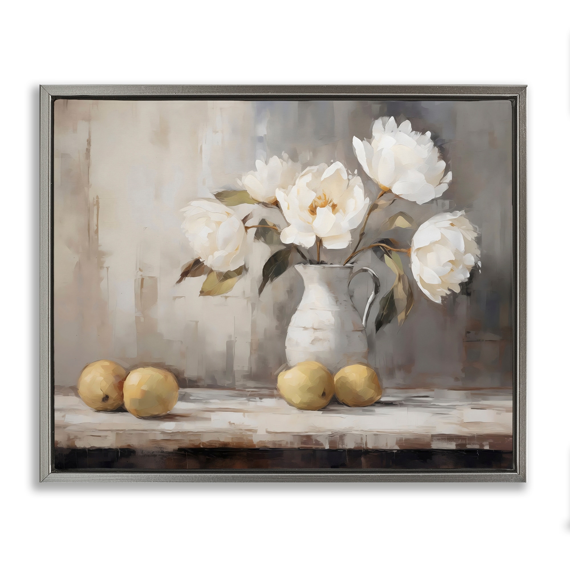 Stupell Vase Of Peonies & Lemons Framed Floater Canvas Wall Art Design By LSR Creative Studio