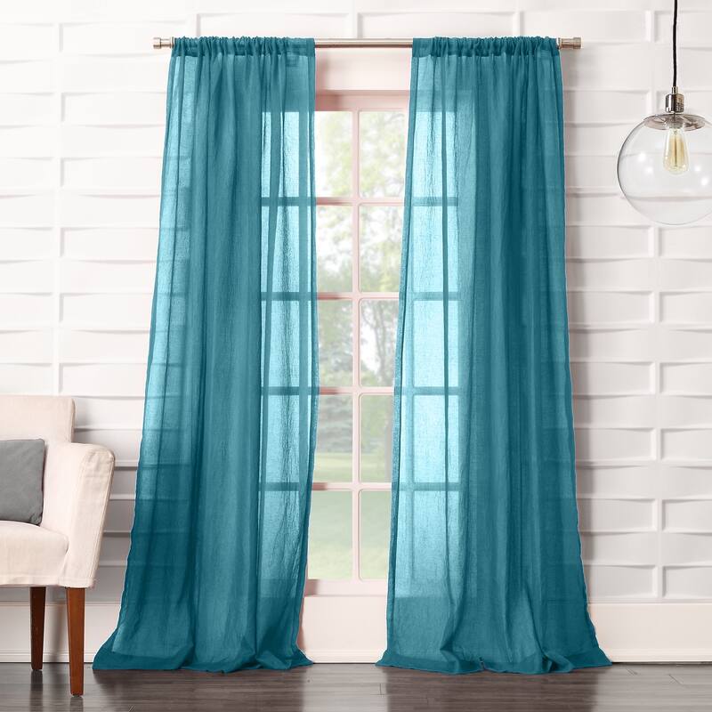 No. 918 Ladonna Crushed Texture Semi-Sheer Rod Pocket Curtain Panel, Single Panel - 50x95 - Marine