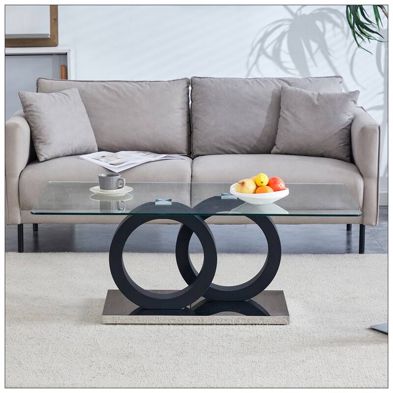 Modern Style Glass Top MDF Coffee Table with Black Base