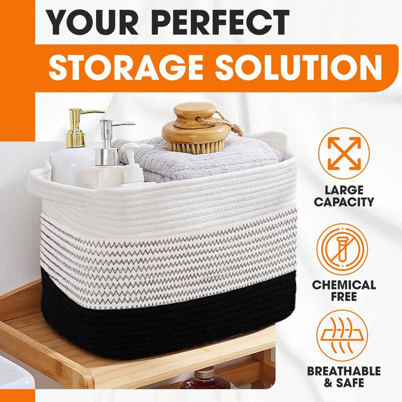 Cheer Collection 3 Piece Cotton Rope Storage Basket Set for Home Organization
