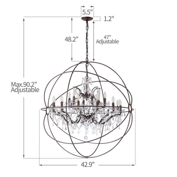 dimension image slide 0 of 2, 18-light Orb Design 43" Chandelier With Clear Crystals