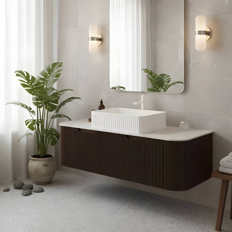 Wall Mounted Bathroom Vanity with White Rectangular Ceramic Basin