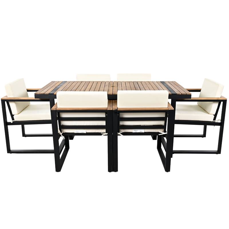 Modern 7 Pieces Outdoor Dining Set with Removable Cushions, Patio Dining Table and Chair Set for Patio, Backyard 7 Pack