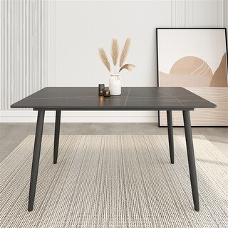 Rectangle Dining Table 55 in. Sintered Stone Top Kitchen Table, Black ...