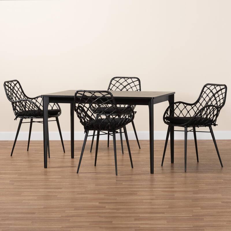Ballerina Modern Bohemian Finished Wood and Rattan Dining Set