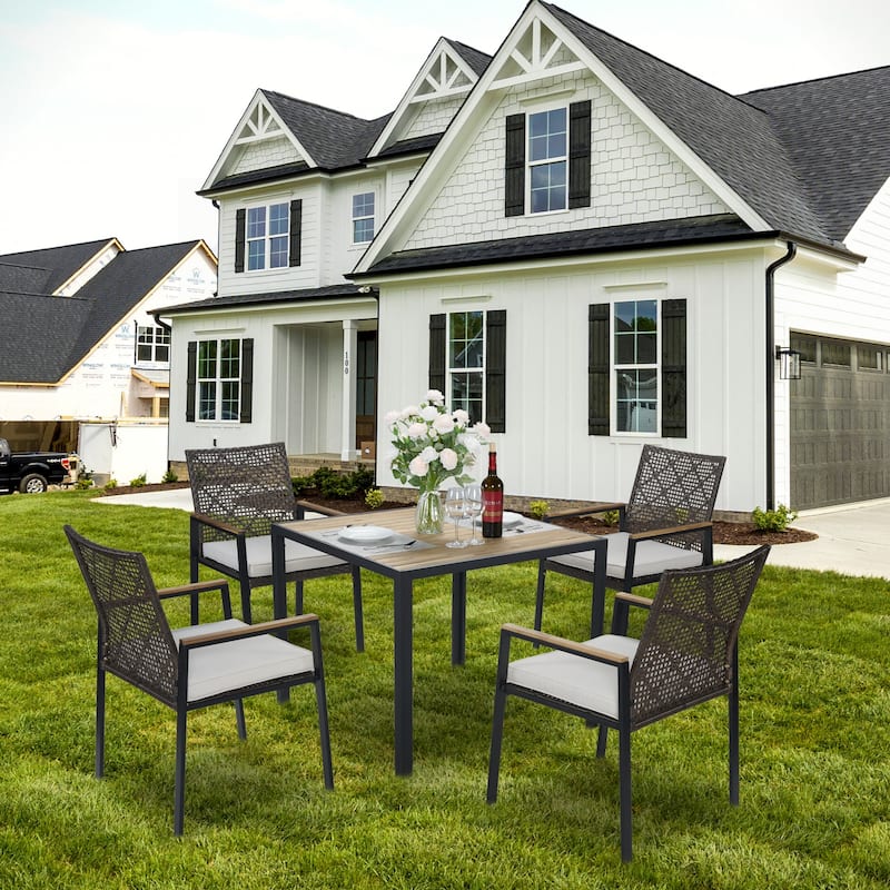 All Weather 5-Piece Patio Dining Table Sets,Coffee Brown