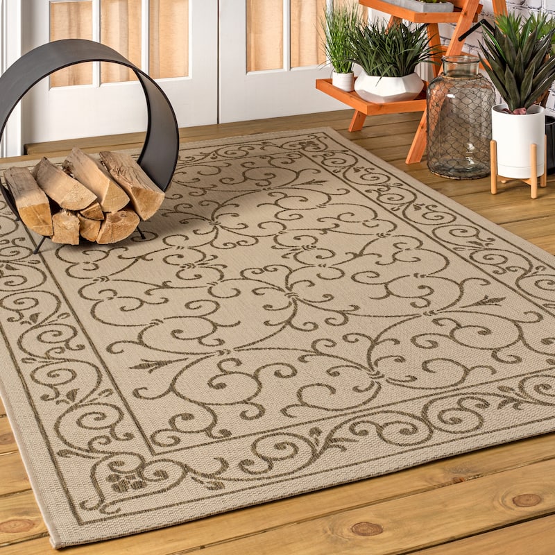 JONATHAN Y Filigree Textured Weave Indoor/Outdoor Area Rug - 10' x 14' - Beige/Brown