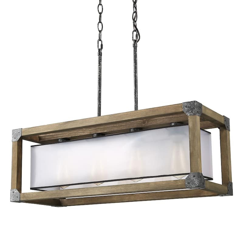 Farmhouse 4-Light Wood Rectangle Chandelier Linear Island Lights for Dining Room - L27.5"x W10"x H10"