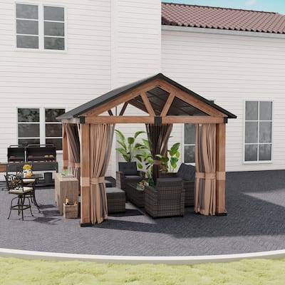 10 ft. x 12 ft. Galvanized Steel Roof Gazebo with Curtains