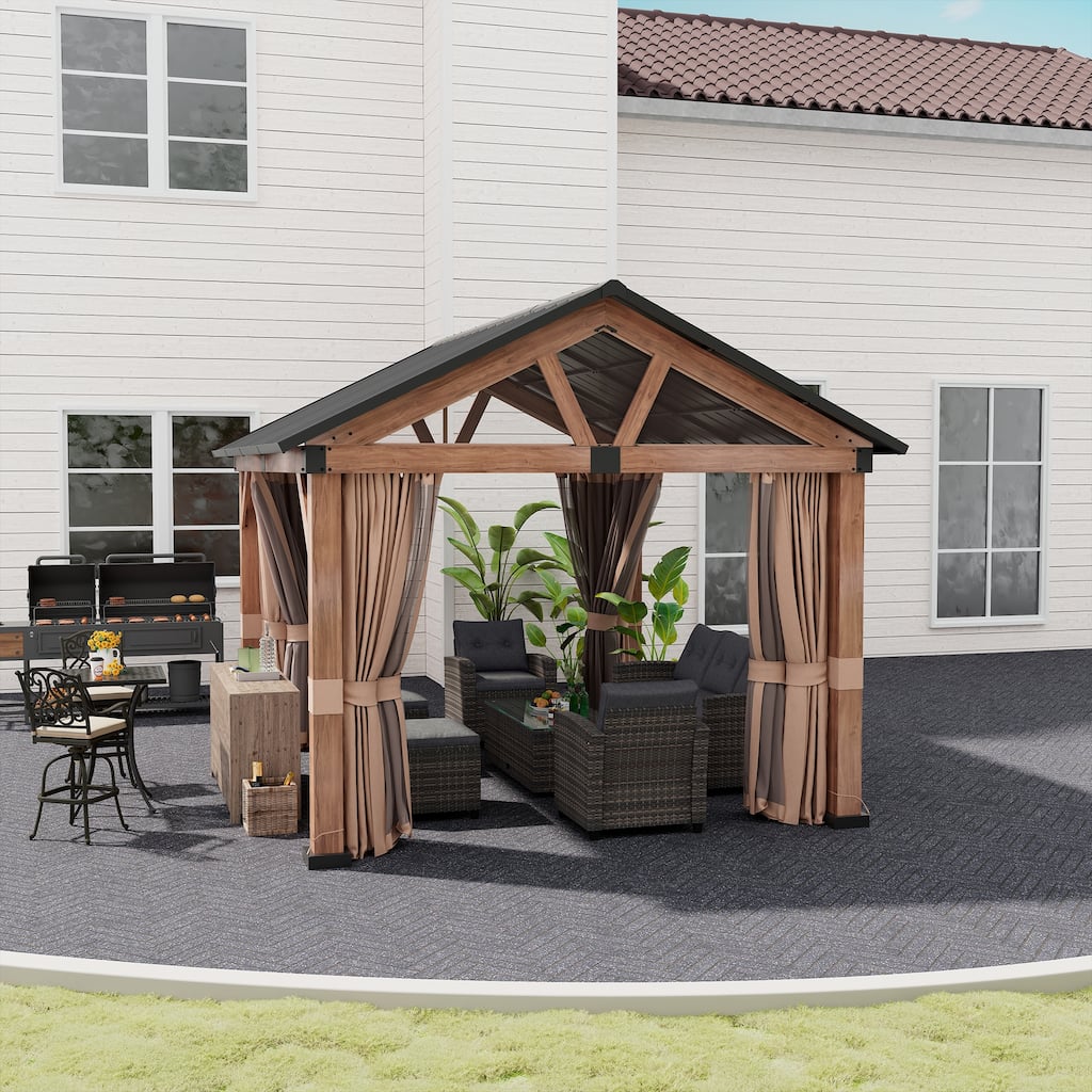 10 ft. x 12 ft. Galvanized Steel Roof Gazebo with Curtains
