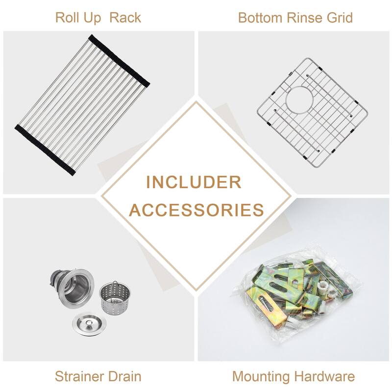 Lordear 15/17" Kitchen Sink Stainless Steel Undermount Single Bowl Bar Sink with Accessories