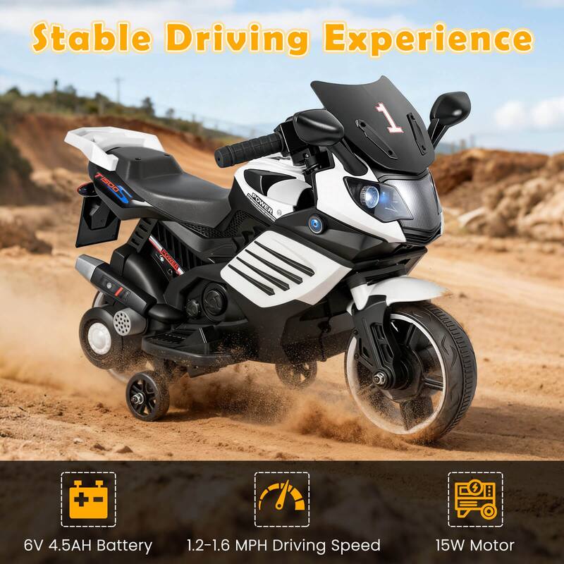 Costway 6V Kids Motorcycle with Music, Horn, Detachable Training