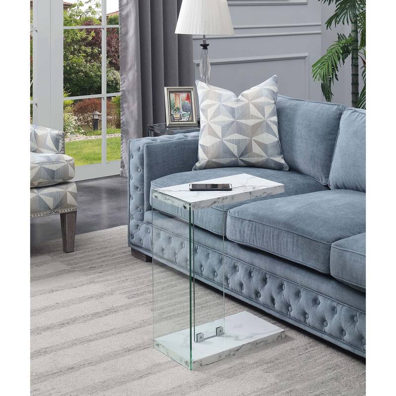 Convenience Concepts SoHo Glass C End Table - White Faux Marble/Glass