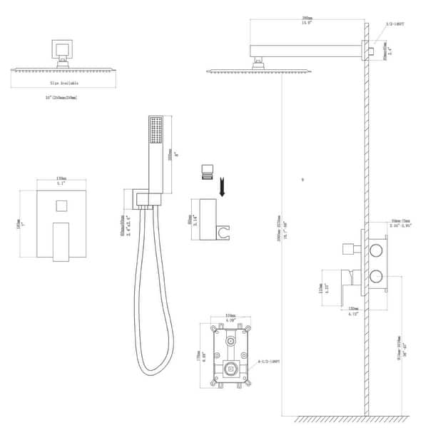 Kichae 10-Inch Ceiling Mount Square Rainfall Shower Head Shower System ...