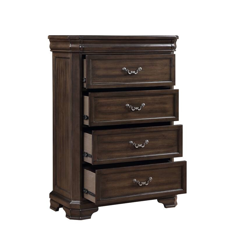 Lynda Tall Dresser Chest, 4 Drawers, Walnut Brown Solid Acacia Wood