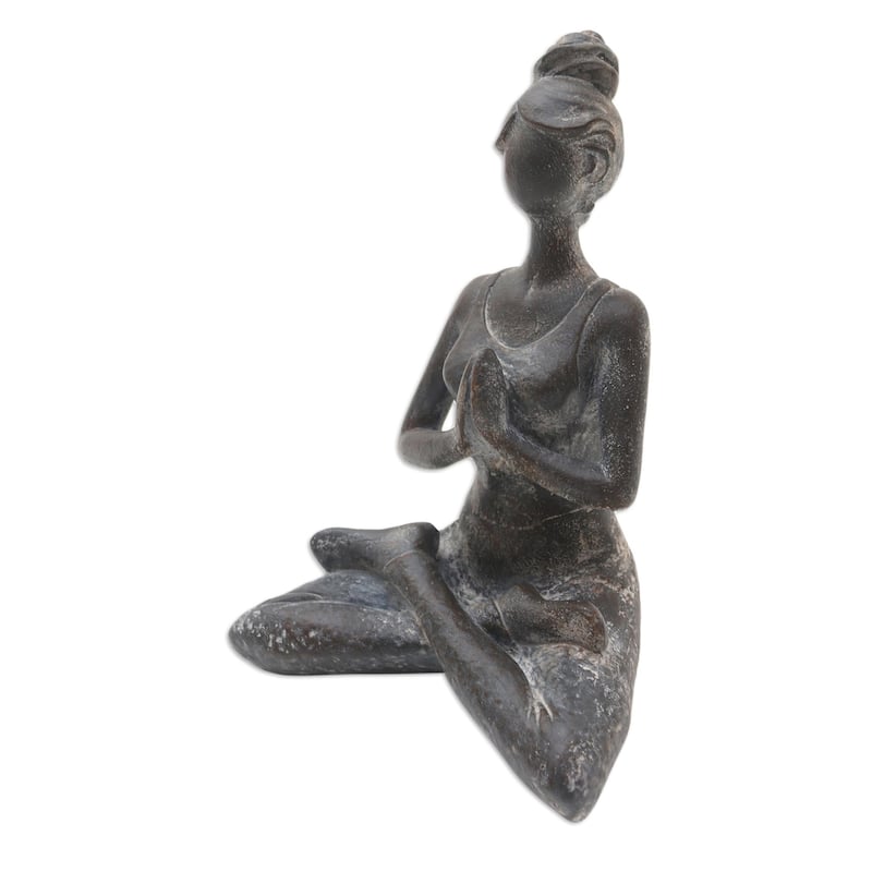 Novica Handmade Asana Pose In Brown Cement Statuette