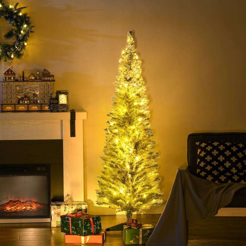5FT Tall Pre-Lit Slim Artificial Christmas Tree with 110 Warm White LED Lights & 294 Tips