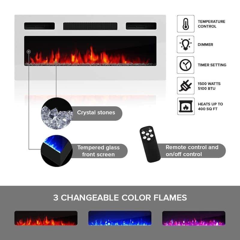 Meble Furniture Eva Modern 71" Electric Fireplace TV Stand with LED Lighting for up to 80" TVs