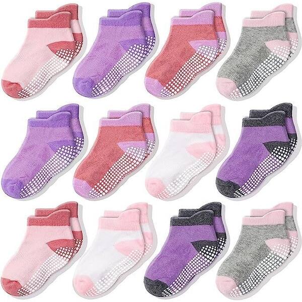 slide 2 of 6, CozyWay Ankle Grip Socks Girls Multicolor - 12 pair, 1-3 Years