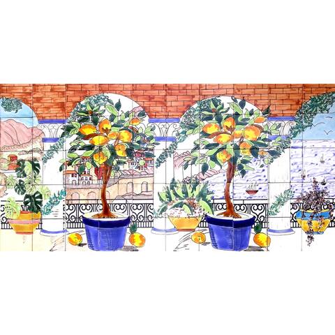60in x 30in Mosaic Tile Ceramic Wall Mural 50pc Lemon Tree Design