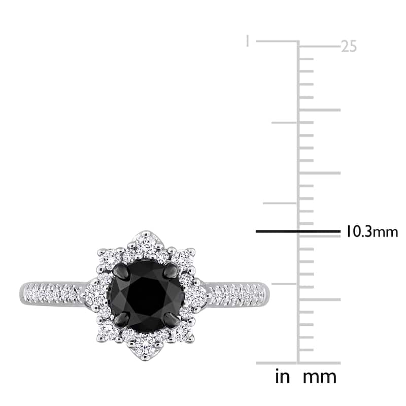 Miadora 1 1/6ct TW Black White Diamond Halo Engagement Ring in 14k White Gold