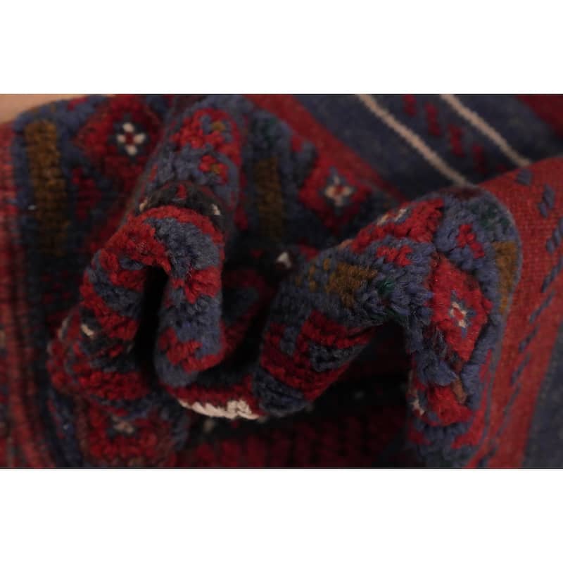 Hand Knotted Oriental 100% Wool Carpet Traditional Tribal Navy Blue & Blues Balouch Runner Rug - 8' 3'' X 1' 10''