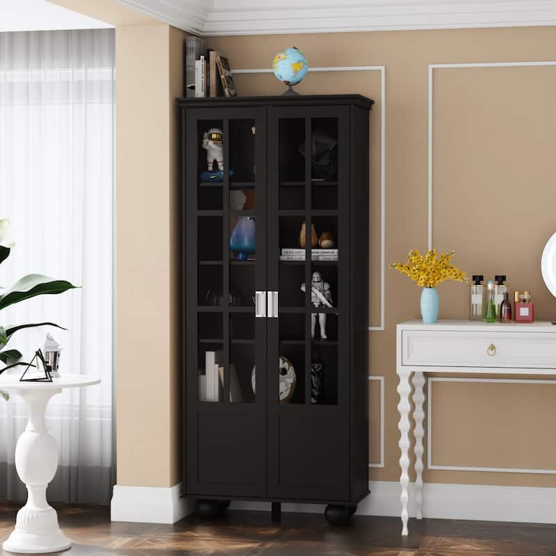 Media/Storage Cabinet - Acrylic Glass Pane Doors, Stores Optical Media - Black