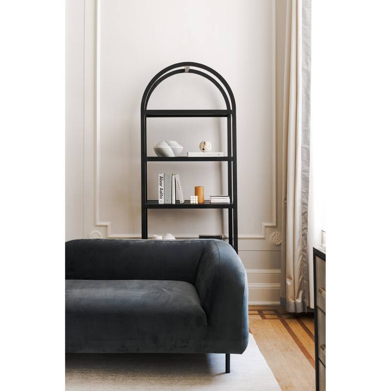 NADAAL STUDIOS Thalassa Bookshelf, Solid White Oak Frame with Oak Veneer Shelves and Arched Design, Black