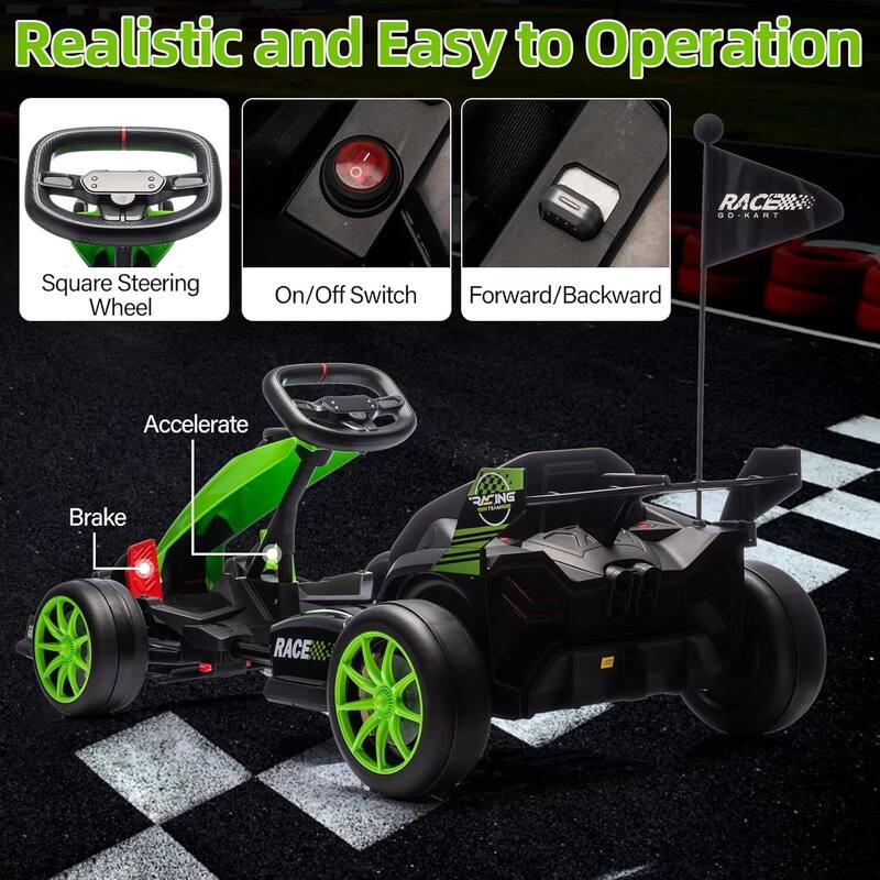 24V Go Kart, High Speed Drifting Kart Car Riding Vehicle Toy for Kids 6+ Years Best Gift