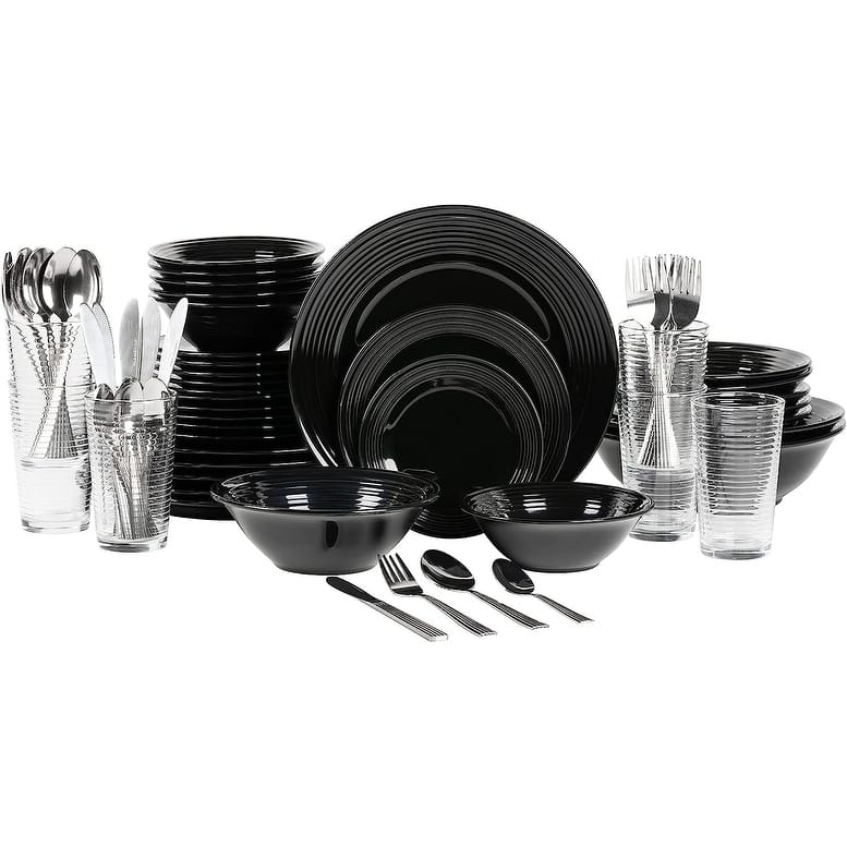 Nova Round 62-Piece Dinnerware Set, Service for 6 - Black