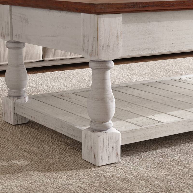 Retro Lift-Top Coffee Table with Hidden Compartment & Lower Shelf