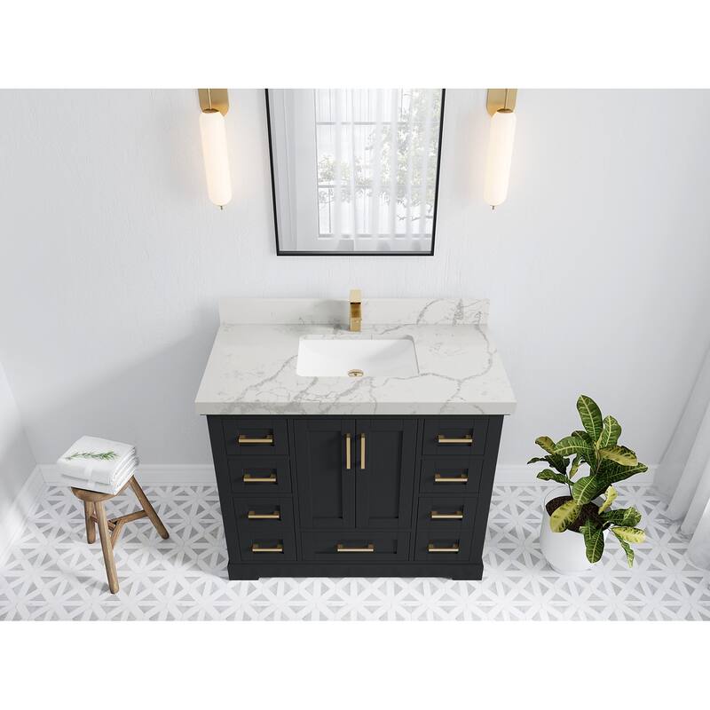 Willow Collection 42 in W x 22 in D x 36 in H Boston Single Bowl Sink Bathroom Vanity with Countertop