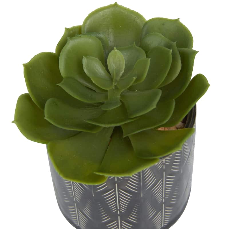 Green Faux Foliage Succulents Artificial Plant with Realistic Leaves and Patterned Porcelain Pot (Set of 4 or 2)