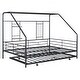preview thumbnail 3 of 18, Black Full Size Metal House Bed with Trundle and Roof for Kids' Rooms