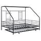 preview thumbnail 12 of 16, Metal Full Size House Bed Frame with Pull Out Twin Size Trundle Bed Fram, Semi-enclosed Roof and Shelf for Kids, Teens