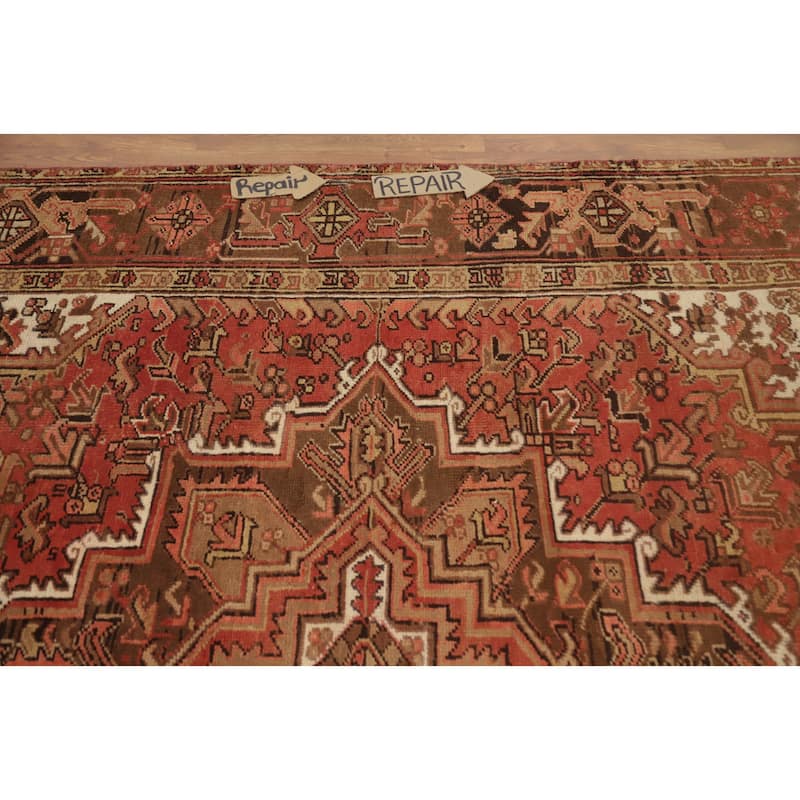 Hand Knotted Oriental 100% Wool Carpet Traditional Medallion Oranges & Rust Heriz Area Rug - 9' 7'' X 6' 11''