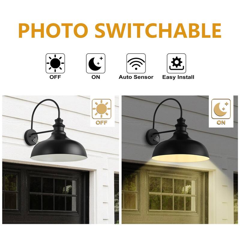Farmhouse 1-Light Black Finish Dome Exterior Dusk To Dawn Oversize Wall Sconce