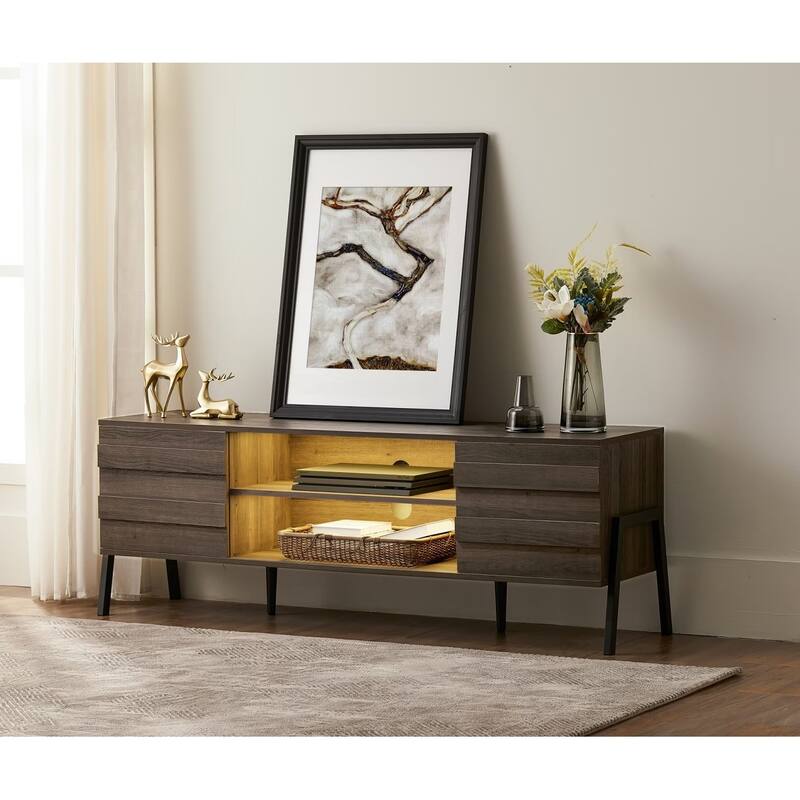 Mid-Century Modern TV Stand for 55"/65"/75" TV Console with LED Light