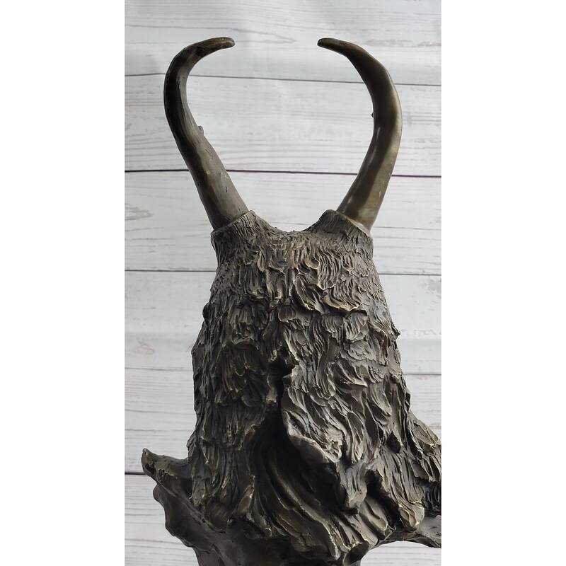 Native American Indian Shaman Man In Antler Headdress Bronze Sculpture Statue On Marble Base