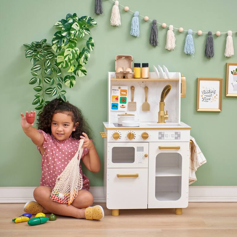 Teamson Kids Little Chef Memphis Wooden Play Kitchen with Accessories - 19.76" L x 11.73" W x 31.5" H - White