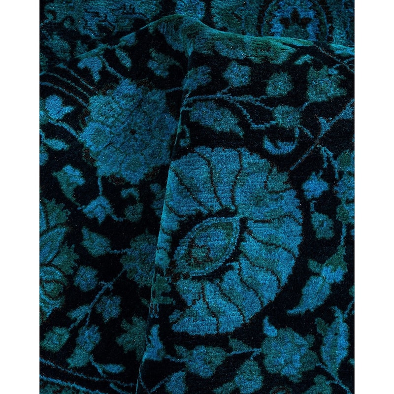 Overton Hand Knotted Wool Vintage Inspired Modern Contemporary Overdyed Blue Area Rug - 6' 1" x 9' 1"