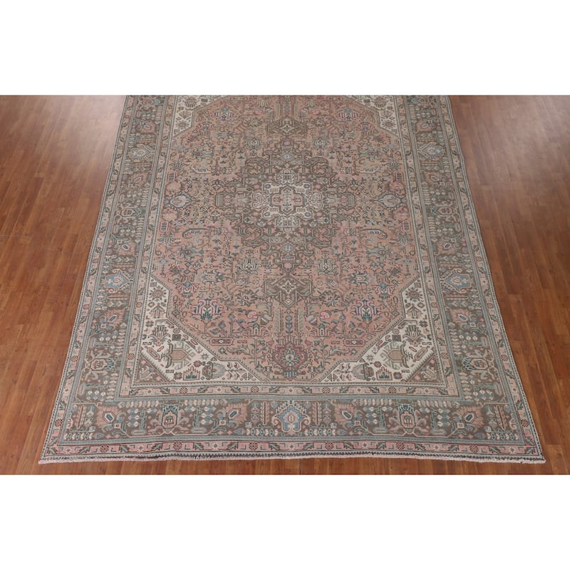 Tabriz Persian Vintage Rug Hand-Knotted Geometric Wool Carpet - 9'7"x 12'6"