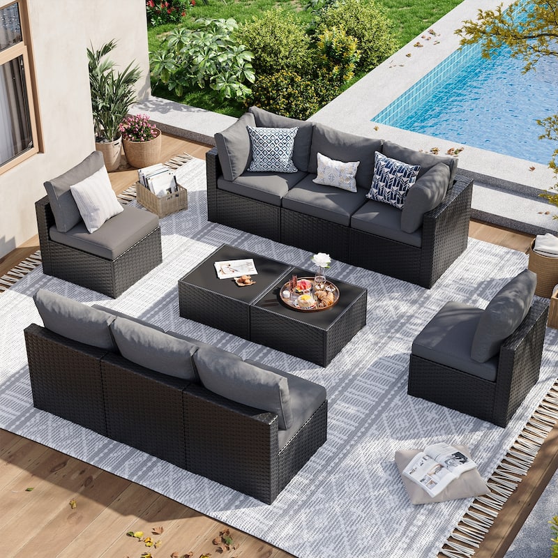 Wicker Rattan Patio Sectional Sofa Set - 10 PCS - Grey