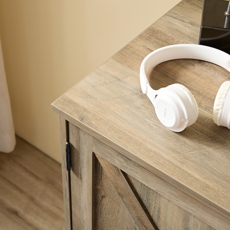 Rustic Bar Cabinet with 9-Bottle Wine Rack, Adjustable Shelves, and Barn Door Design