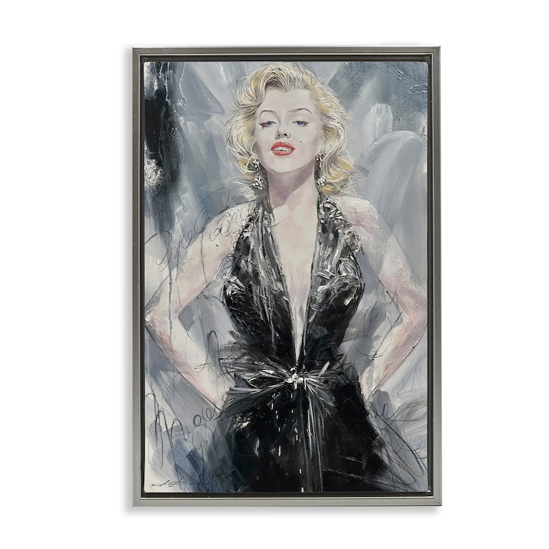 Stupell Classic Stylish Marilyn Framed Floater Canvas Wall Art Design By Lucille Lee - 17 x 25 - Grey
